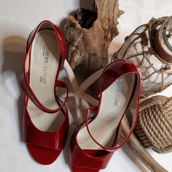 Roberto Capucci Firenze Red Patent Open Toe Shoes - Picture 8 of 15